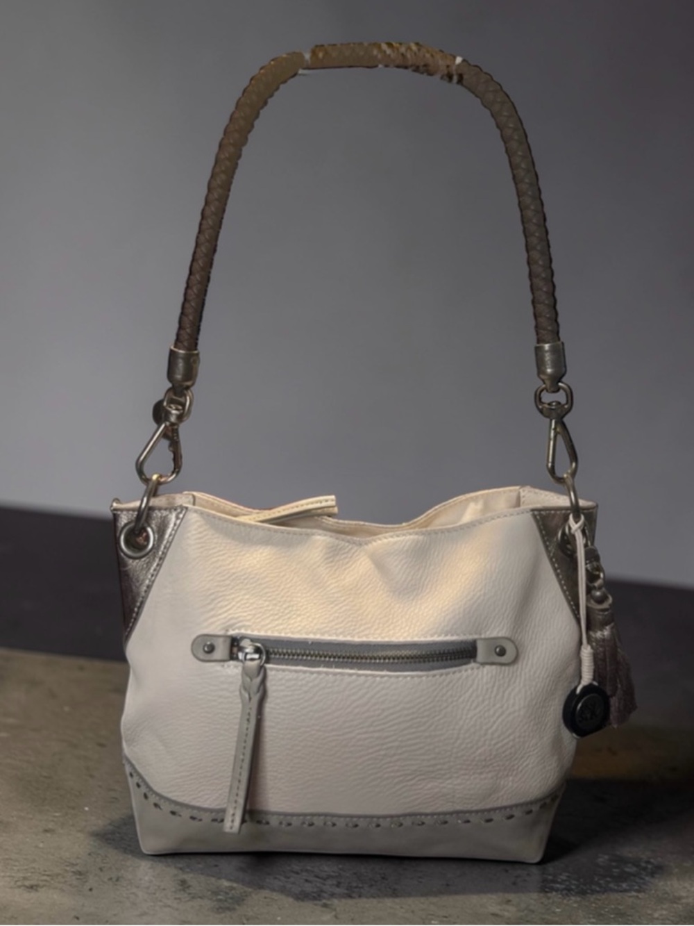 The Sak Multi Color Cream, Grey, Brown & Gunmetal Leather Shoulder Bag